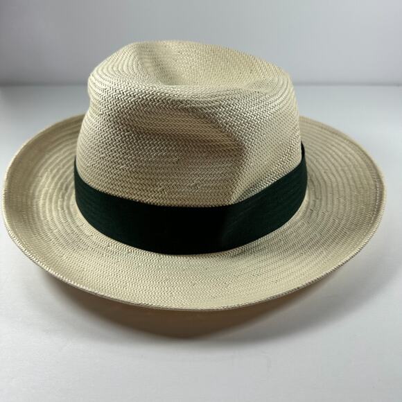 Rolex Fedora Panama Hat Unisex Cream and Green 100% Japanese Paper, Need Reshape - Picture 4 of 7